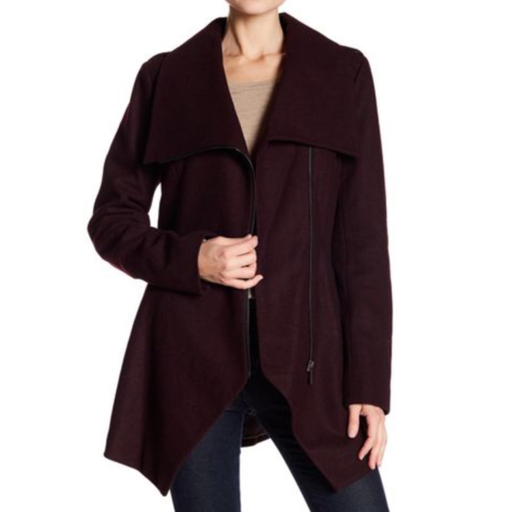 FRENCH CONNECTION Asymmetrical Hem Wool Blend Coat